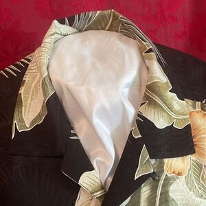 Tommy‎ Bahama Mens Silk Button Down Short Sleeve Shirt Black Green Palm Trees M